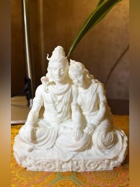 White 3D printed Shiva and Parvati Statue Home Art Figurine
